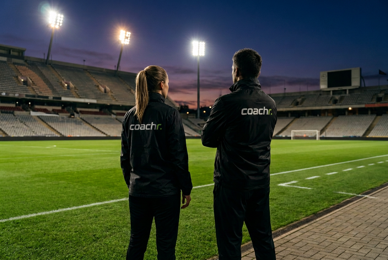 Coachr-exempelbild: två tränare vid en fotbollsplan